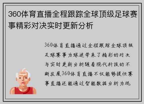 360体育直播全程跟踪全球顶级足球赛事精彩对决实时更新分析